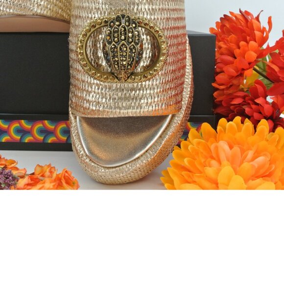 NWT Kurt Geiger Chelsea Flatform Mule Gold Embellished 7.5 - Picture 3 of 5